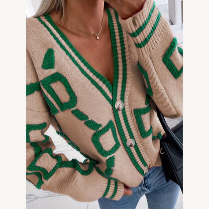 Cardigan ample pour femme en maille douce avec motif géométrique – Confort et style tendance