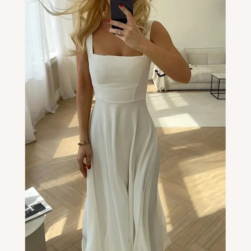 Robe d'été élégante pour femme en mousseline de soie avec encolure carrée – Robe d'été chic pour cocktails et dîners