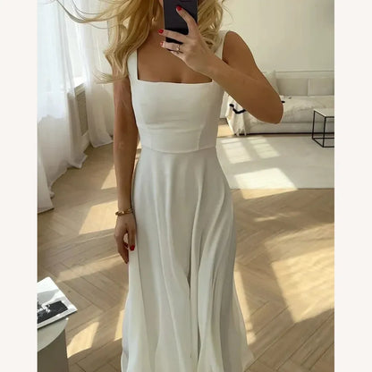 Robe d'été élégante pour femme en mousseline de soie avec encolure carrée – Robe d'été chic pour cocktails et dîners