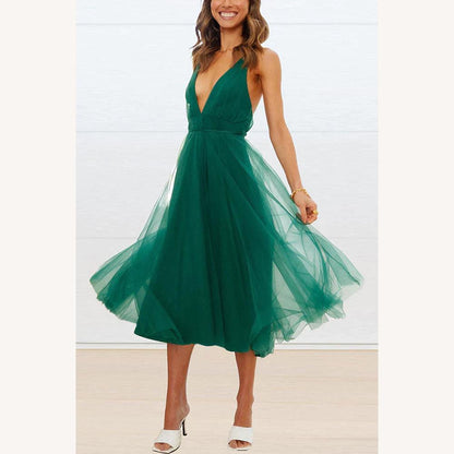 Robe mi-longue pour femme en tulle avec encolure en V – Élégante et raffinée pour les occasions spéciales