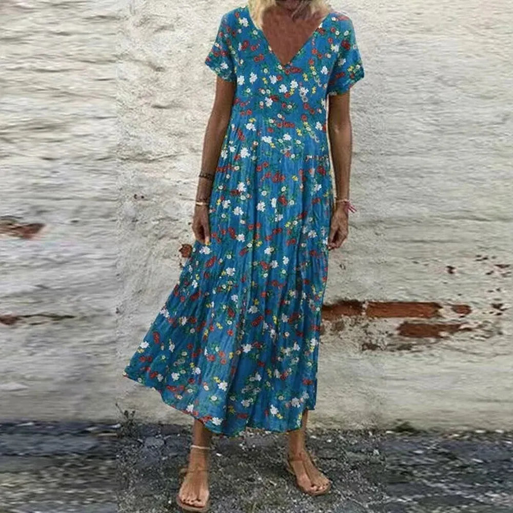 Variant image for Robe d'Été Femme à Fleurs - Encolure en V, Manches Courtes, Coton et Rayonne, Chic et Confortable-49