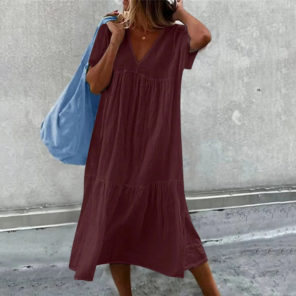 Variant image for Robe Décontractée Femme Longue avec Col en V et Poche – Élégance Quotidienne pour Toutes Occasions-7