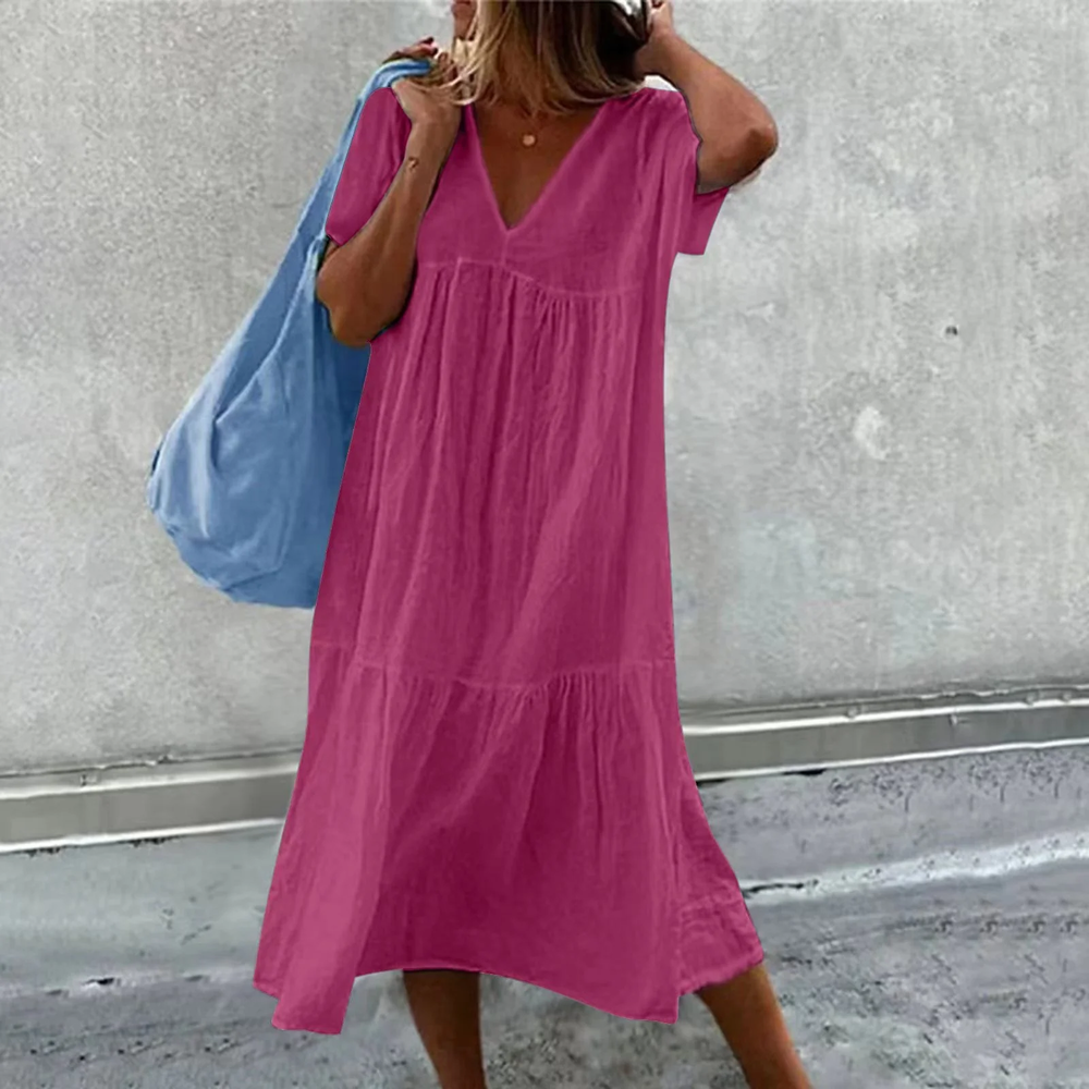 Variant image for Robe Décontractée Femme Longue avec Col en V et Poche – Élégance Quotidienne pour Toutes Occasions-13