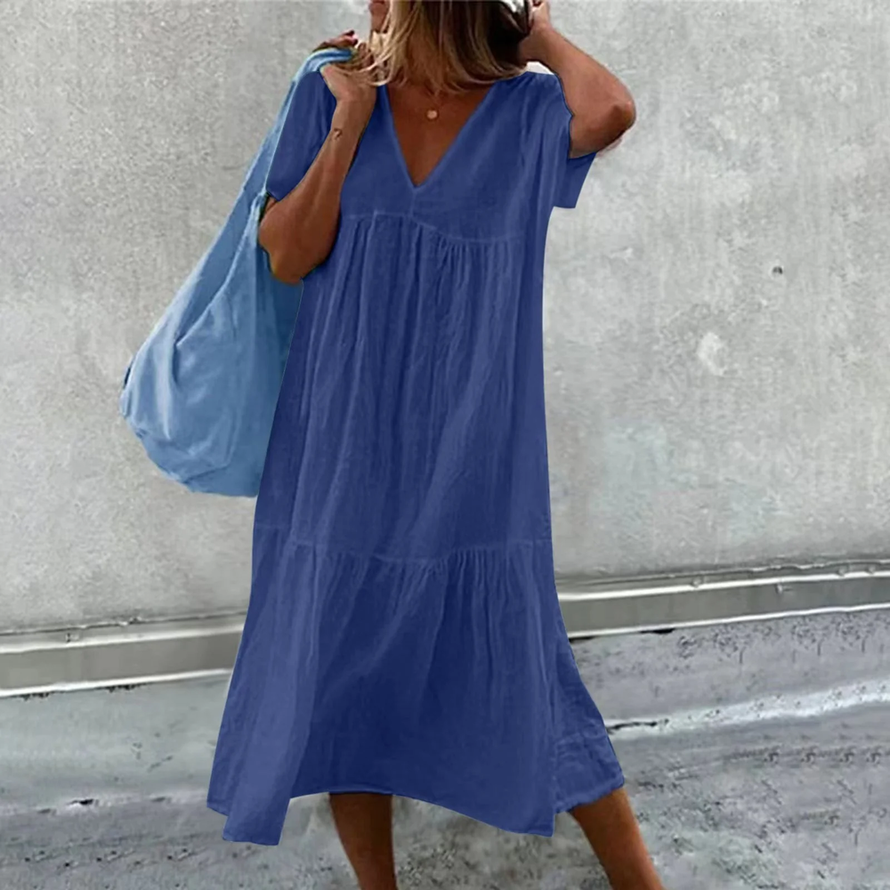 Casual Long Women's Dress with V-Neck and Pocket – Daily Elegance for All Occasions