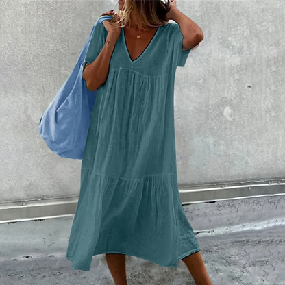 Casual Long Women's Dress with V-Neck and Pocket – Daily Elegance for All Occasions