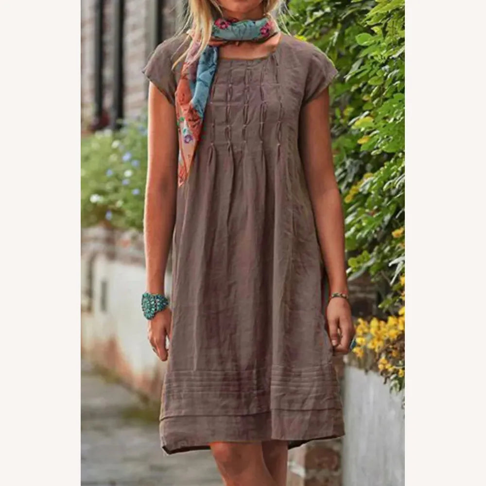 Variant image for Robe Femme Décontractée à Manches Courtes en Patchwork Uni avec Décolleté en U – Élégante et Confortable-17