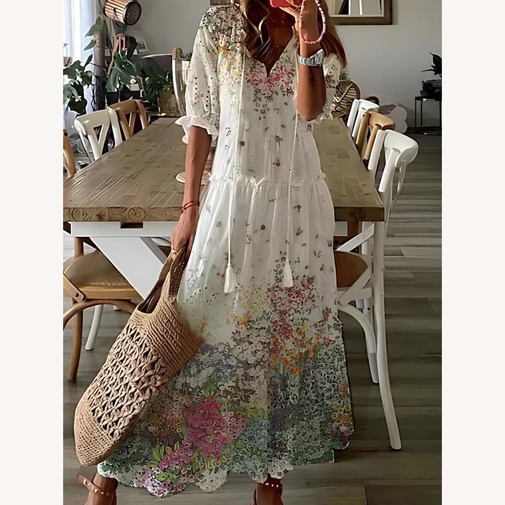 Robe longue pour femme à manches longues et volants – Élégante et confortable, idéale pour les soirées et les occasions spéciales