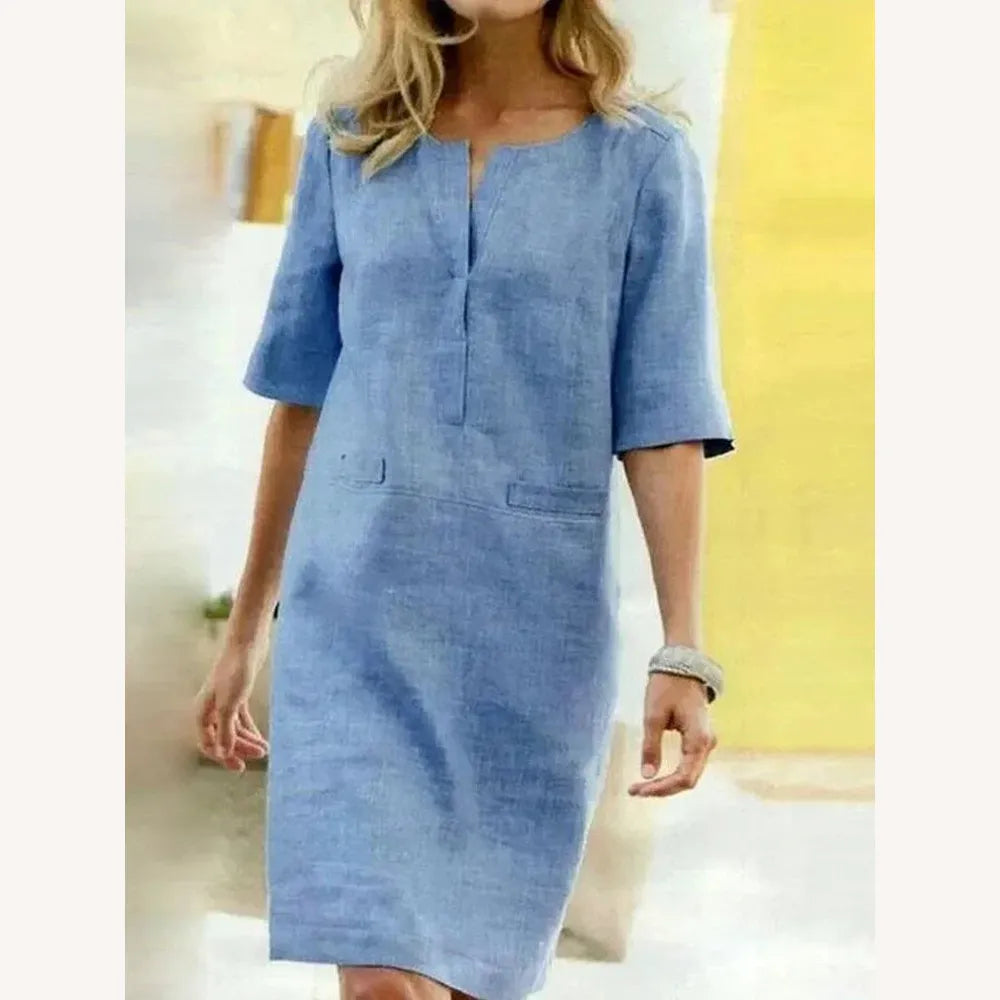 Robe à manches courtes pour femme en coton mélangé – Élégance décontractée pour le printemps et l'été