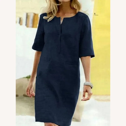 Robe à manches courtes pour femme en coton mélangé – Élégance décontractée pour le printemps et l'été