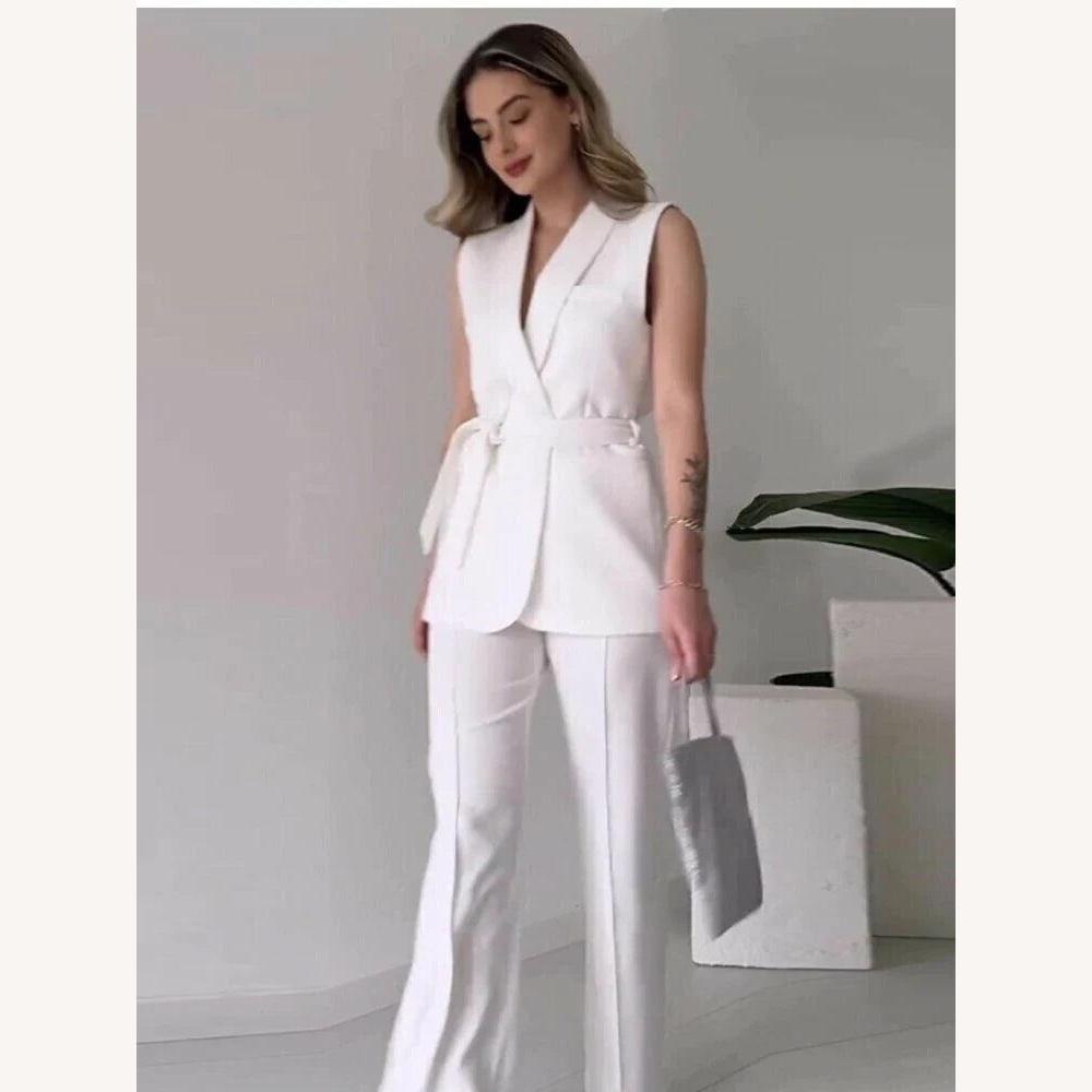 Ensemble élégant pour femme – Veste sans manches et pantalon droit taille haute, élégance moderne pour bureau et événements
