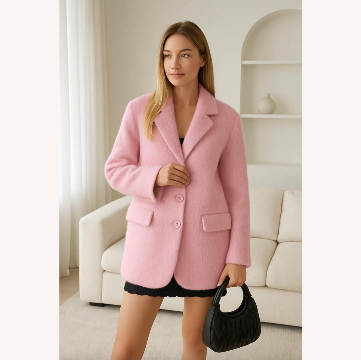 Veste blazer pour femme en polyester à fausse fourrure