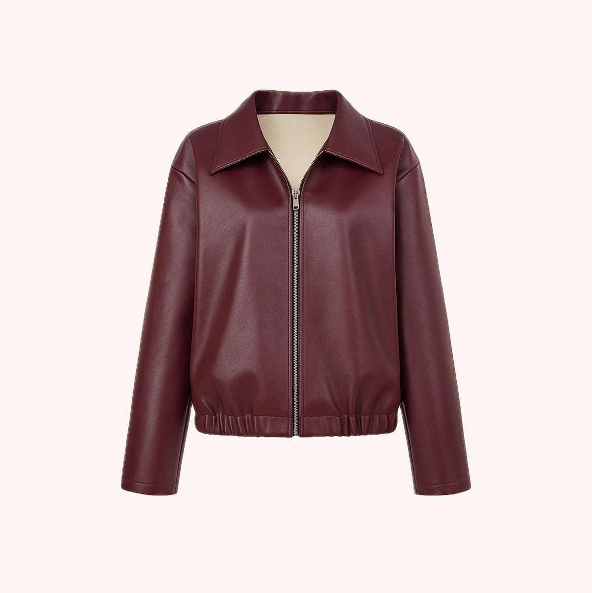 Veste zippée rouge Bordeaux pour femme Taille M Cuir synthétique