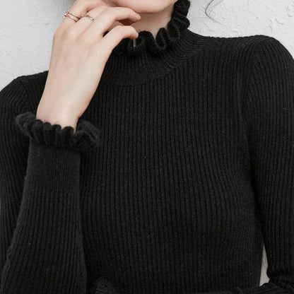 Pull à col roulé pour femme avec volants en maille douce – Élégant et confortable pour toutes les occasions
