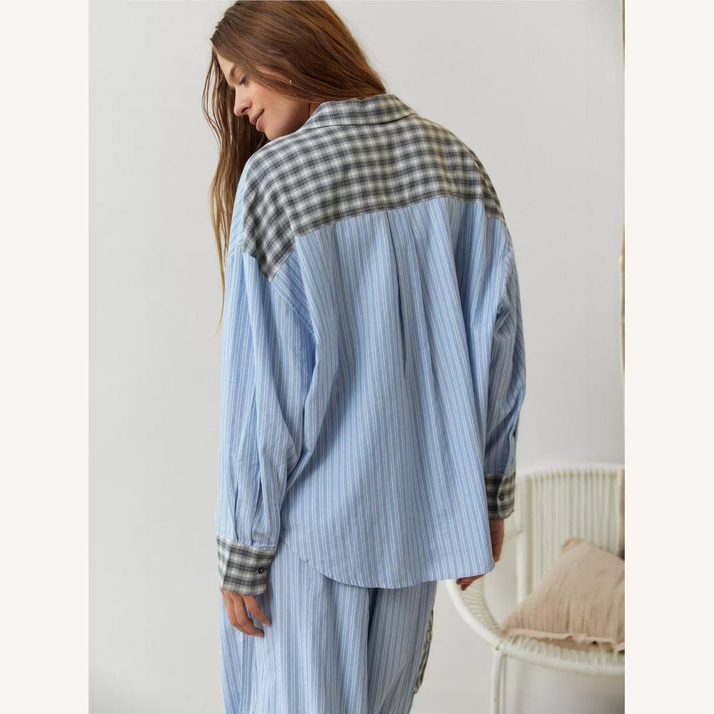 Pyjama d'hiver rayé pour femme en coton et polyester – Ensemble chaud et décontracté pour se détendre à la maison