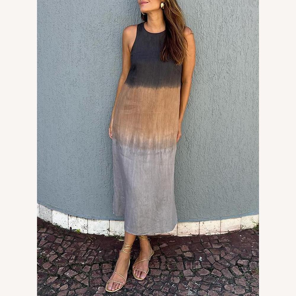 Robe longue et élégante d'été pour femme, sans manches, en coton léger – Élégante et confortable pour l'été