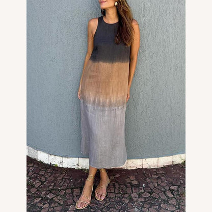 Robe longue et élégante d'été pour femme, sans manches, en coton léger – Élégante et confortable pour l'été