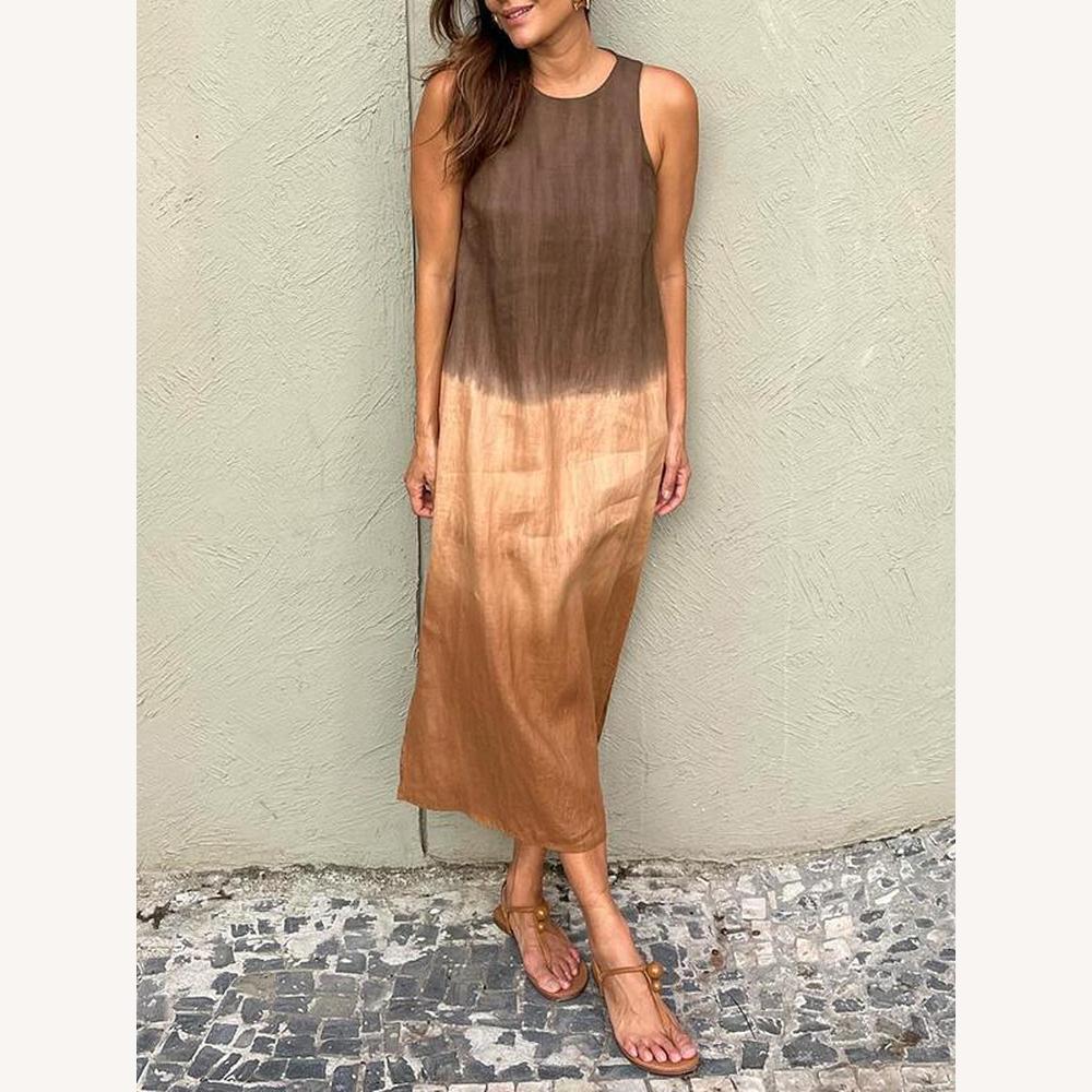 Robe longue et élégante d'été pour femme, sans manches, en coton léger – Élégante et confortable pour l'été