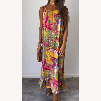 Robe longue sans manches imprimée pour femme en bleu – Élégance et confort d'été