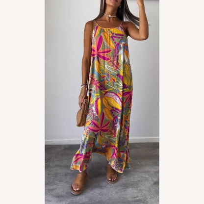 Robe longue sans manches imprimée pour femme en bleu – Élégance et confort d'été