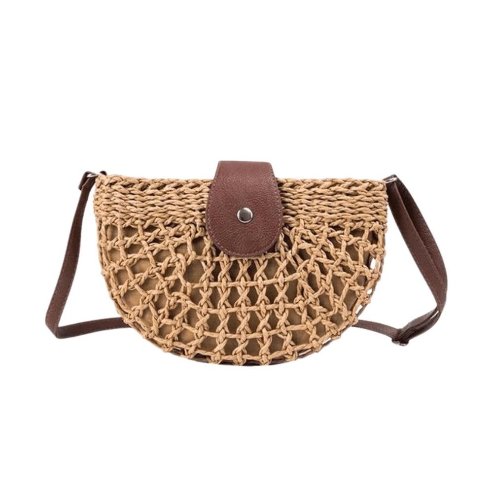Sac à main en osier élégant pour femme avec poche intérieure – Sac d'épaule pratique en paille et cuir