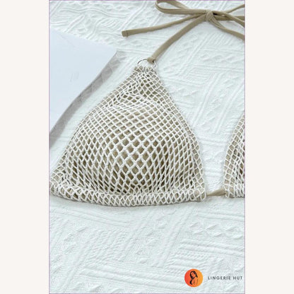 Bikini en crochet pour femme avec anneaux décoratifs et liens ajustables – Maillot de bain deux pièces élégant