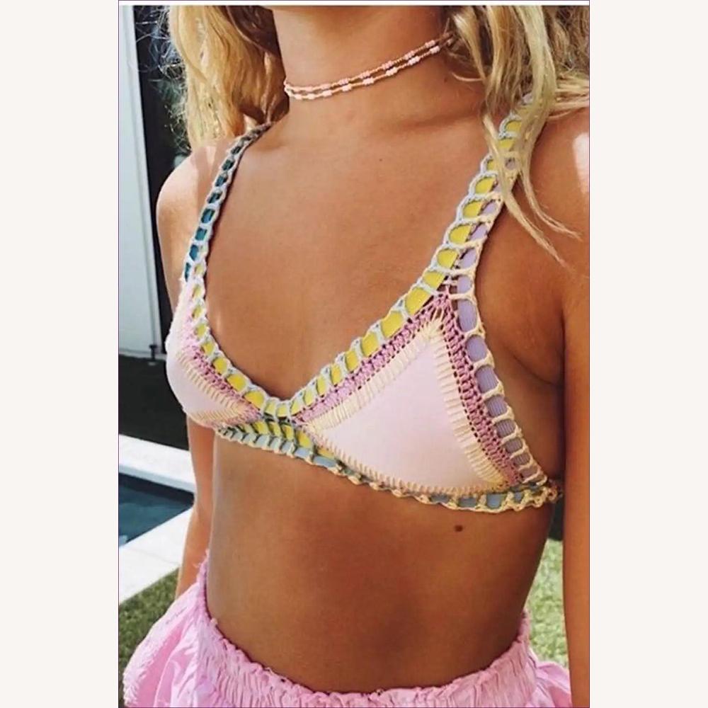 Ensemble de maillot de bain bikini noué à la main pour femme – Style bohème chic, motif unique en polyester de qualité supérieure