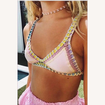 Ensemble de maillot de bain bikini noué à la main pour femme – Style bohème chic, motif unique en polyester de qualité supérieure