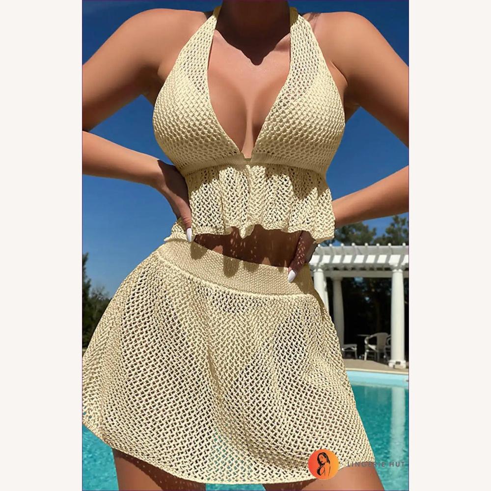 Haut de Maillot de Bain Tricoté pour Femme avec Détails de Bretelles – Style Estival Bohème, Confortable et Élégant