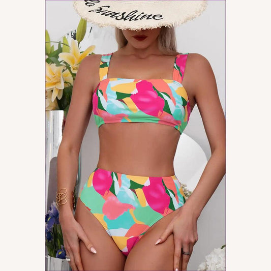 Bikini taille haute pour femme avec imprimé vif et confortable - Maillot de bain pour femme pour l'été