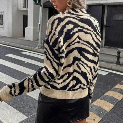 Pull ample pour femme à motif zèbre en polyester – Tissu doux et confortable pour un look à la mode