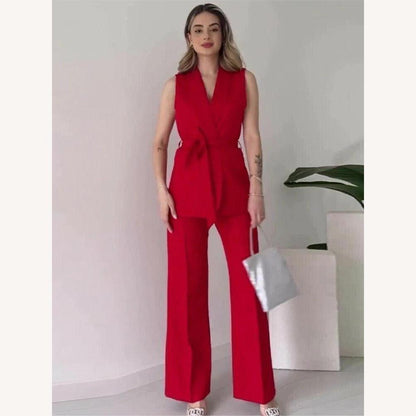 Variant image for Ensemble Tailleur Femme Chic – Gilet Sans Manches et Pantalon Droit Taille Haute, Élégance Moderne pour Bureau et Événements-7