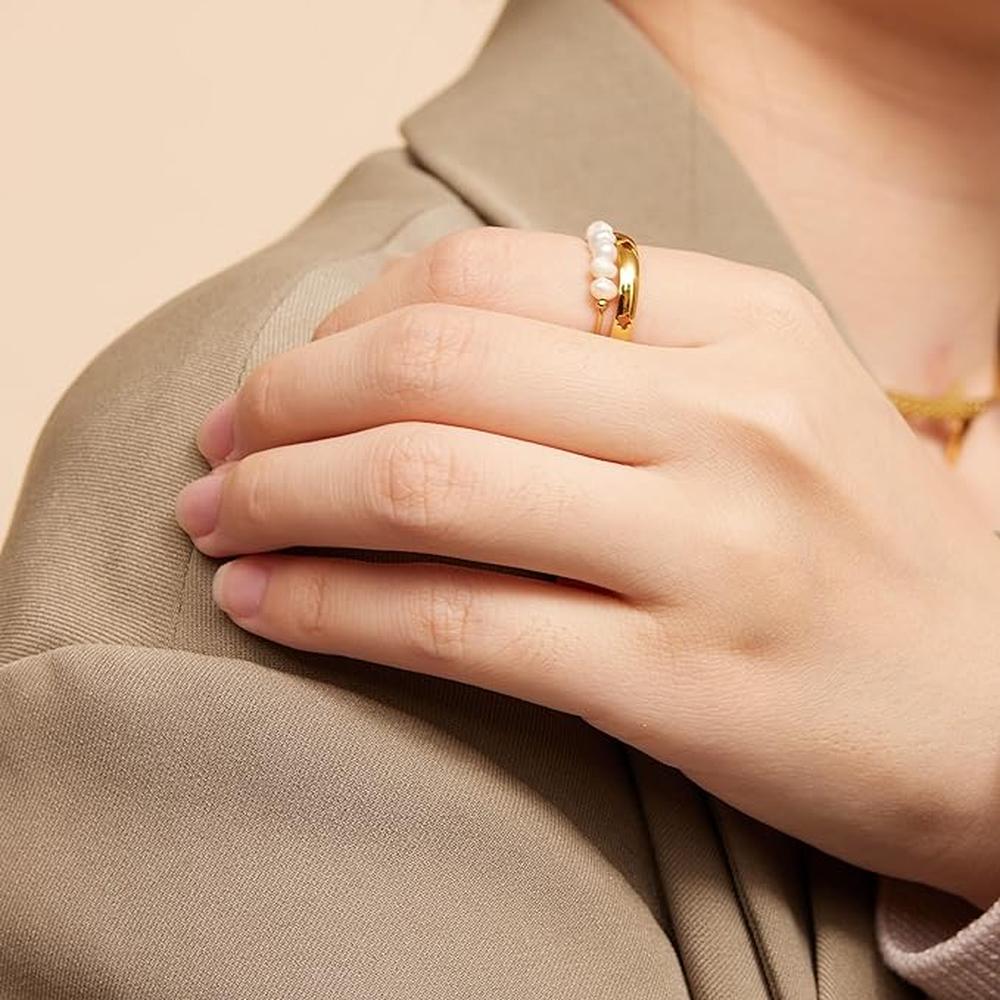 Bague pour femme en or 18 carats avec perles d'eau douce Taille unique