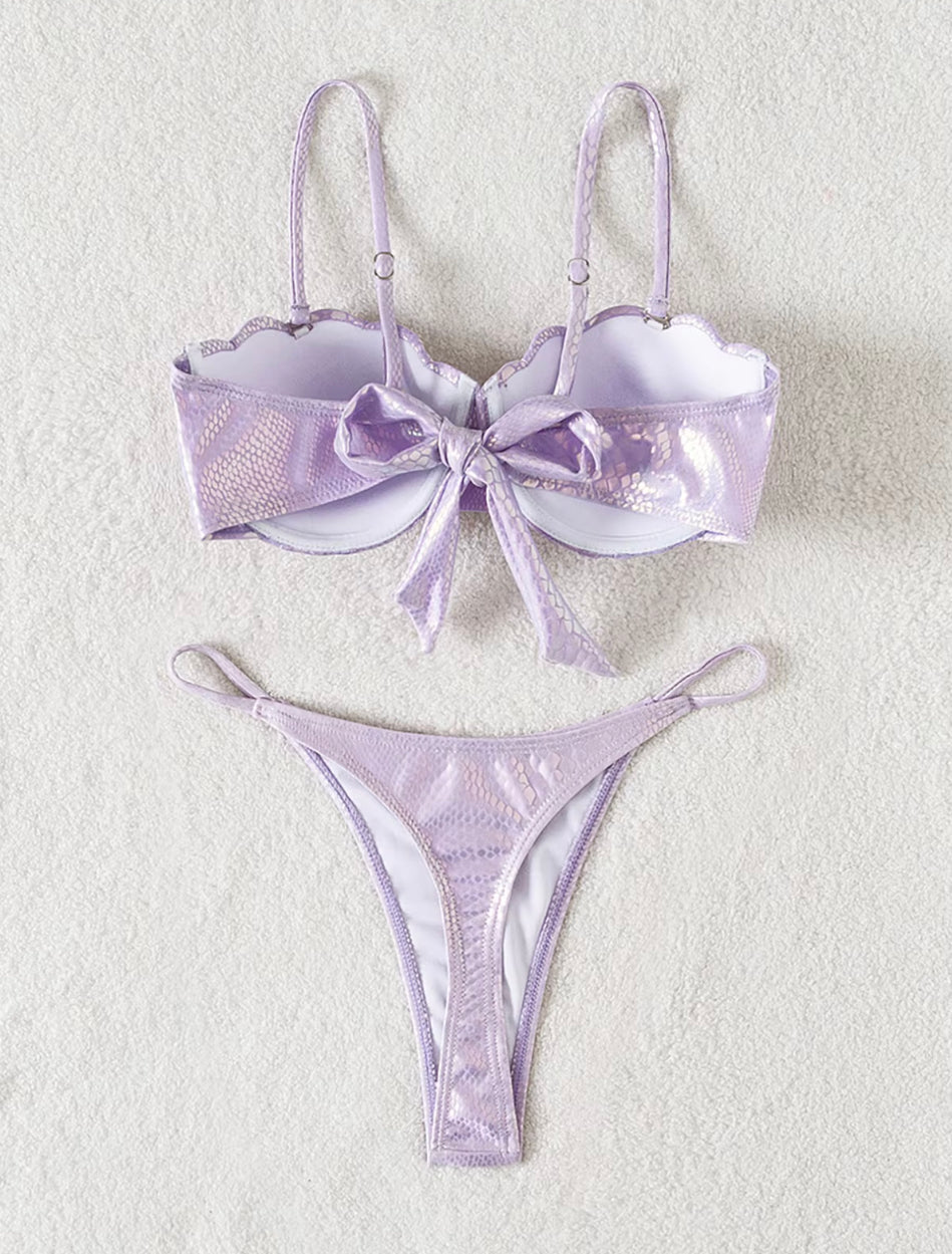 Bikini brillant rembourré pour femme en polyester – Style bohème pour la plage et la piscine