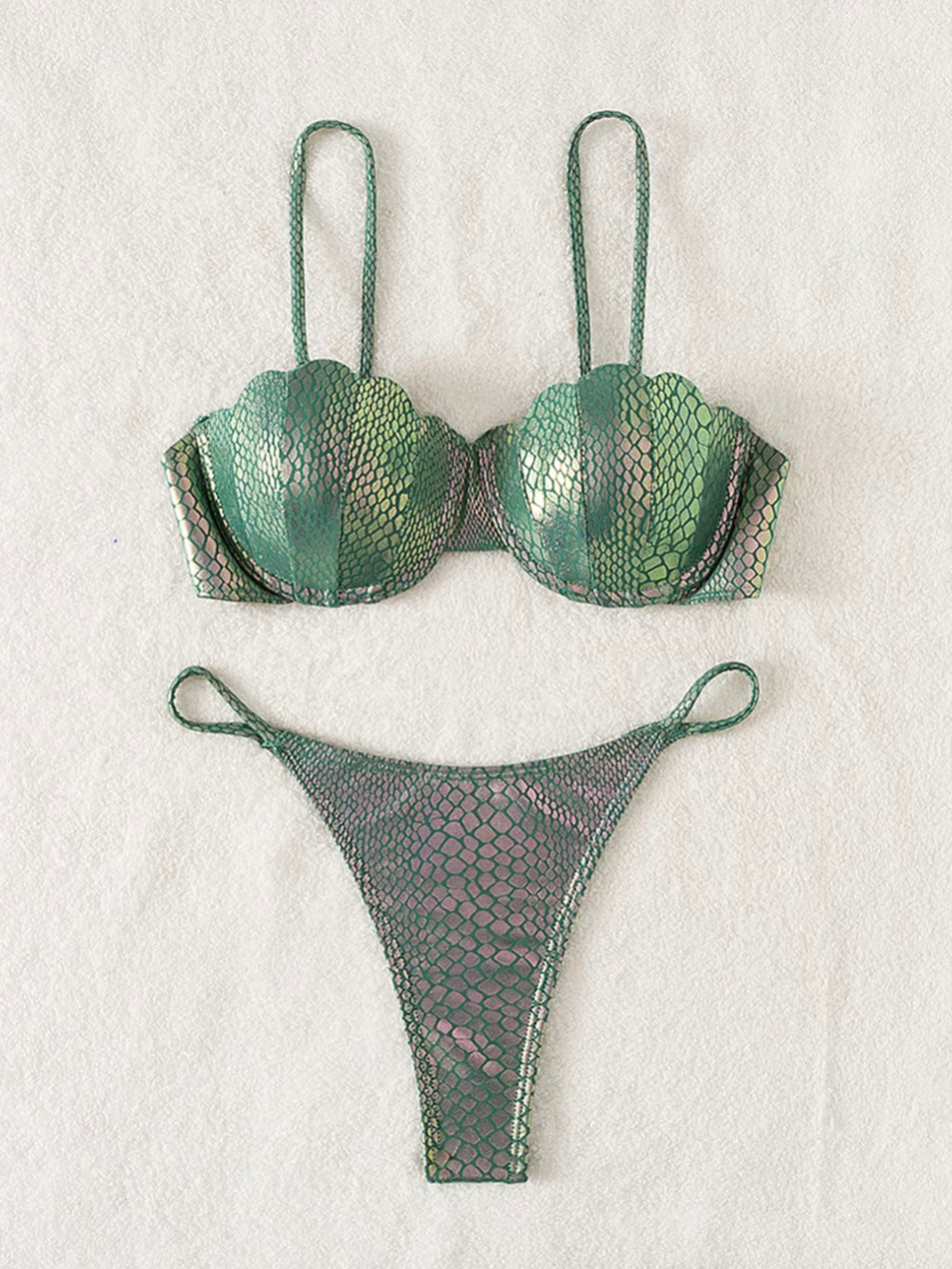 Bikini brillant rembourré pour femme en polyester – Style bohème pour la plage et la piscine