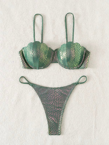 Bikini brillant rembourré pour femme en polyester – Style bohème pour la plage et la piscine