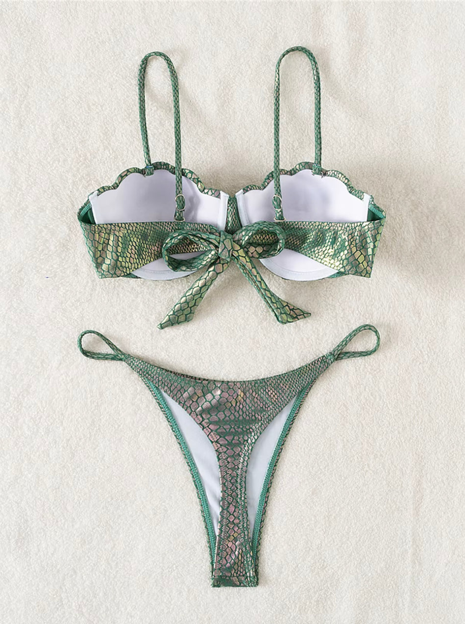 Bikini brillant rembourré pour femme en polyester – Style bohème pour la plage et la piscine