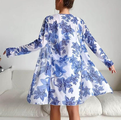 Ensemble de maillot de bain trois pièces tropical bohème pour femme avec haut à manches longues et détails en dentelle