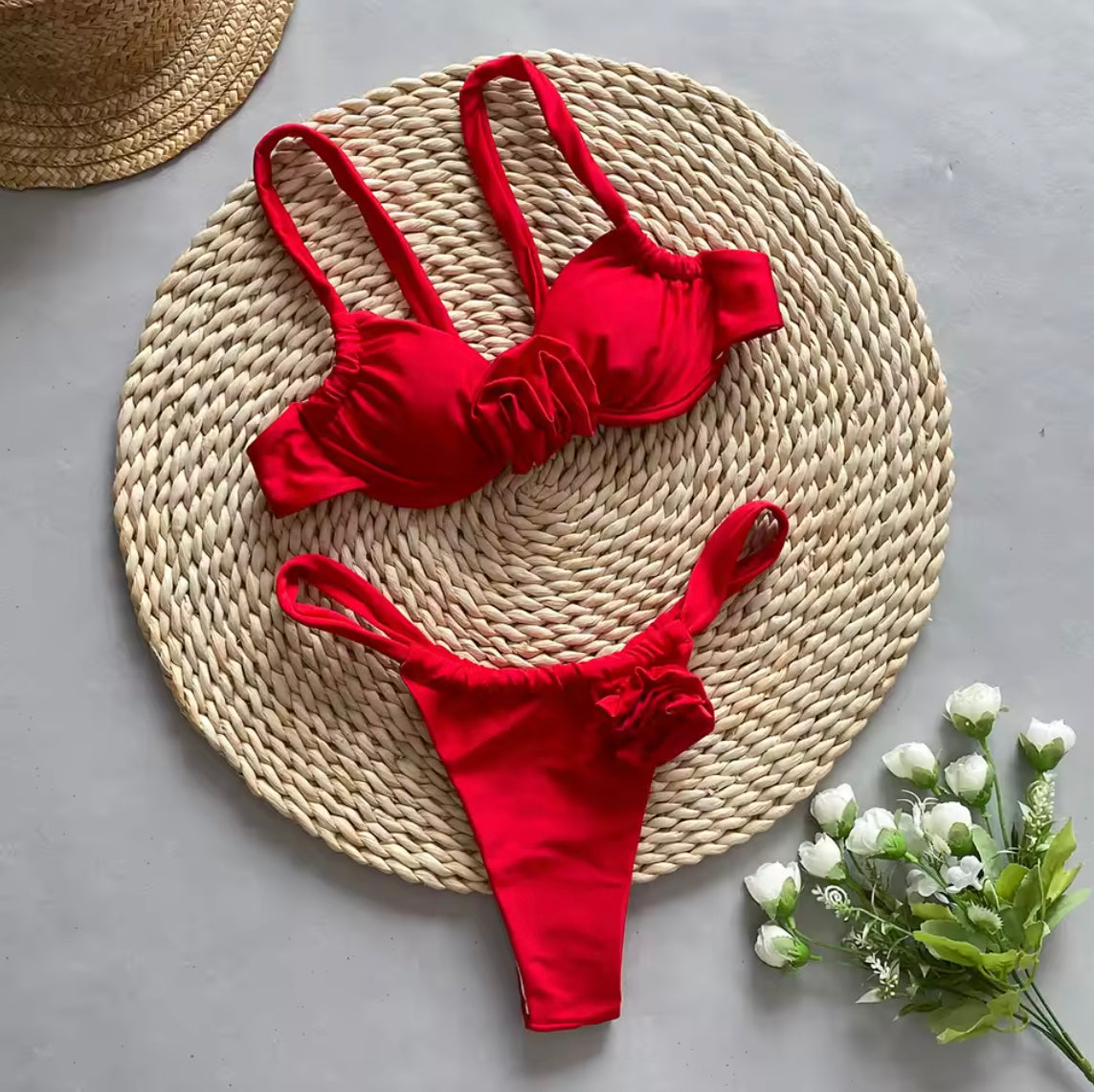 Bikini en nylon à fleurs bohème pour femmes – Maillot de bain élégant pour la plage et la piscine, confort optimal et style raffiné