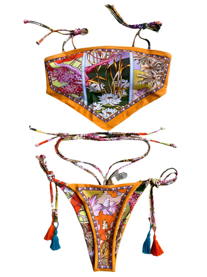 Ensemble Bikini Fleuri pour Femme avec Haut à Foulard – Tissu Doux et Extensible pour un Confort Optimal