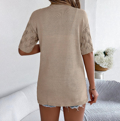 Cardigan en jersey pour femme avec découpe en forme de feuille – Élégance décontractée, manches mi-longues, confort optimal