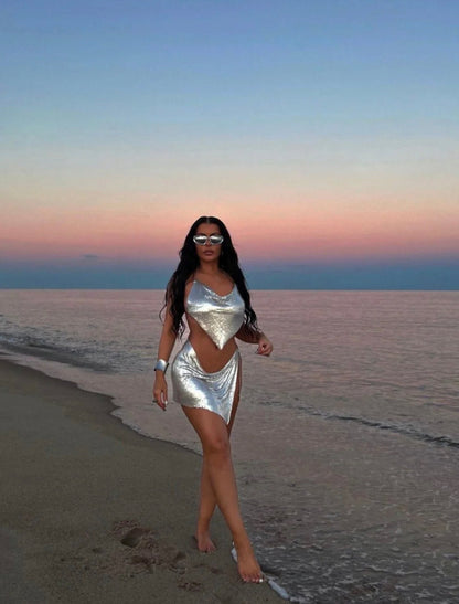 Bikini féminin en polyester à taille haute à motif floral – Maillot de bain élégant pour l'été