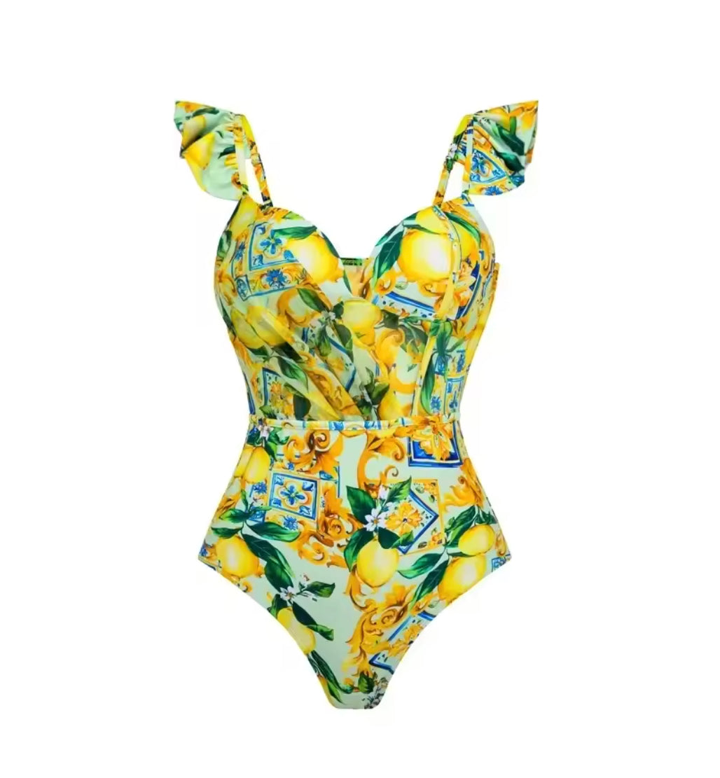 Ensemble maillot de bain bohème fleuri pour femme avec jupe et détails en dentelle – Floral et élégant pour l'été