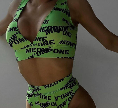 Bikini fendu taille haute bohème pour femmes – Imprimé graphique éclatant, maillot de bain féminin élégant pour l'été