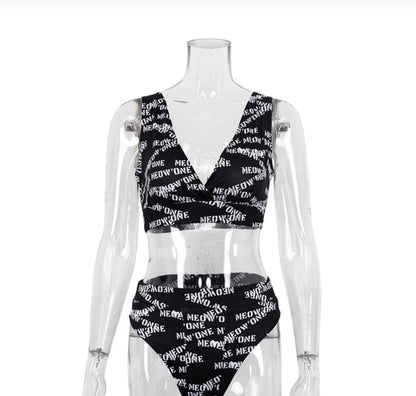 Bikini fendu taille haute bohème pour femmes – Imprimé graphique éclatant, maillot de bain féminin élégant pour l'été