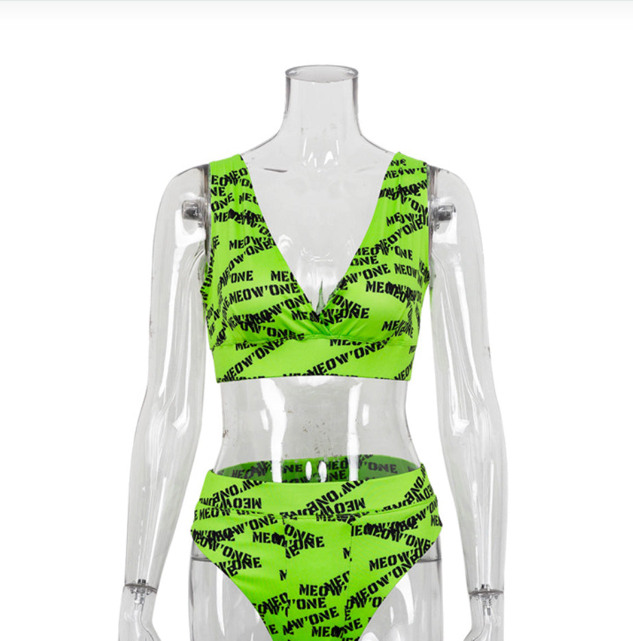 Bikini fendu taille haute bohème pour femmes – Imprimé graphique éclatant, maillot de bain féminin élégant pour l'été