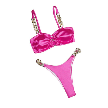 Bikini en satin pour femme dos nu – Maillot de bain élégant et raffiné pour l'été, confortable et seyant