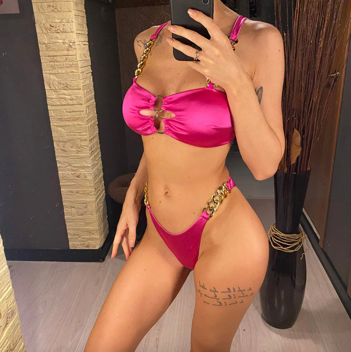 Bikini en satin pour femme dos nu – Maillot de bain élégant et raffiné pour l'été, confortable et seyant