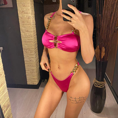 Bikini en satin pour femme dos nu – Maillot de bain élégant et raffiné pour l'été, confortable et seyant