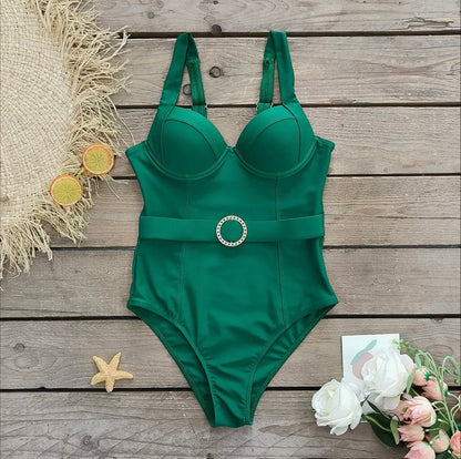 Maillot de bain une pièce féminin bohème ajusté avec détails torsadés – Tissu polyester confortable et séchage rapide