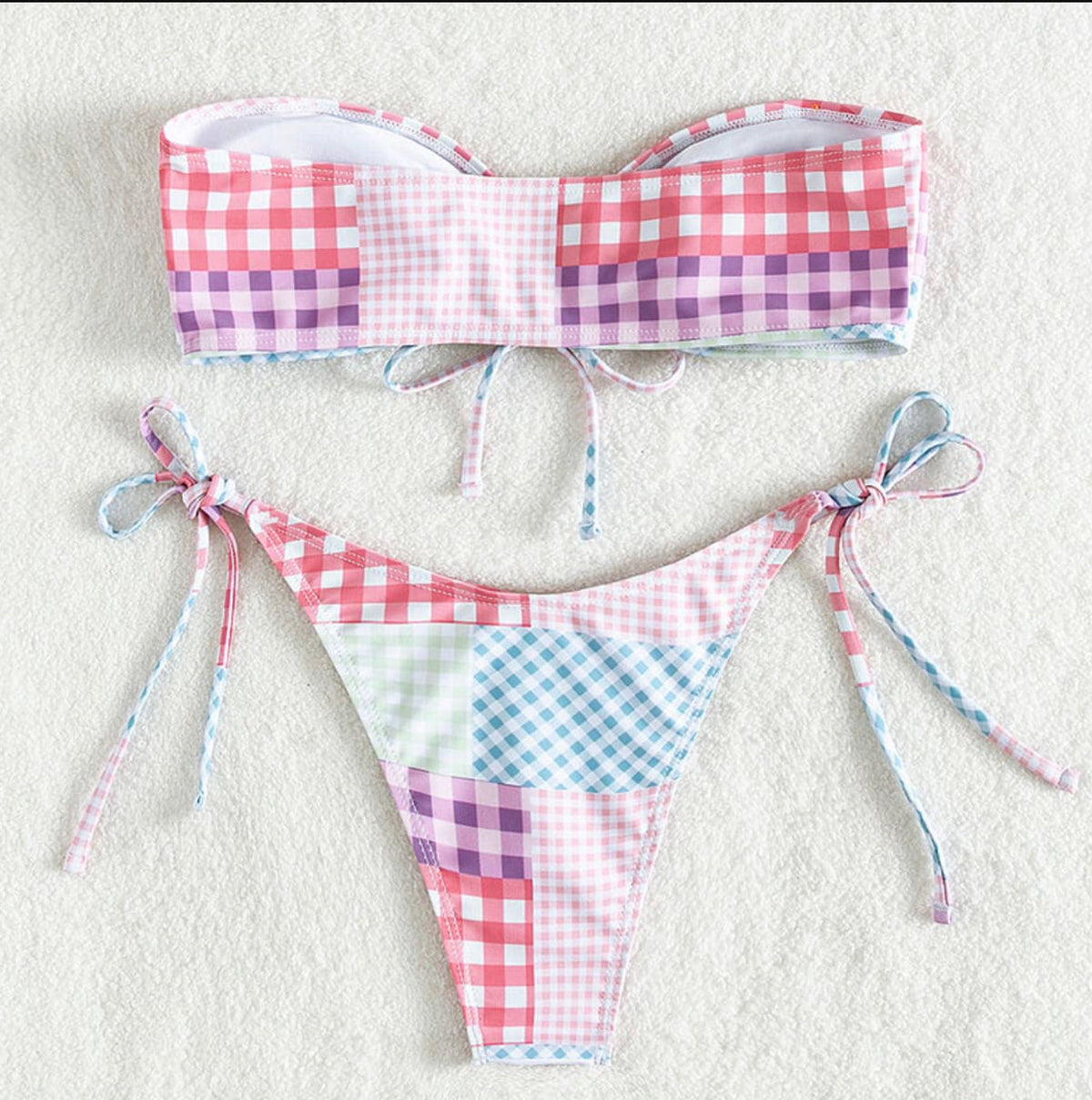 Bikini tube à carreaux pour femme bohème sans bretelles – Maillot de bain confortable pour l'été